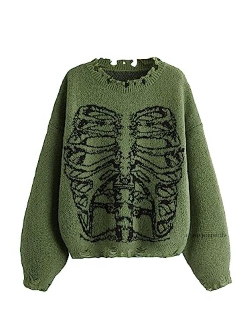 SHENHE Oversized Skeleton Pattern Ripped Pullover Sweater